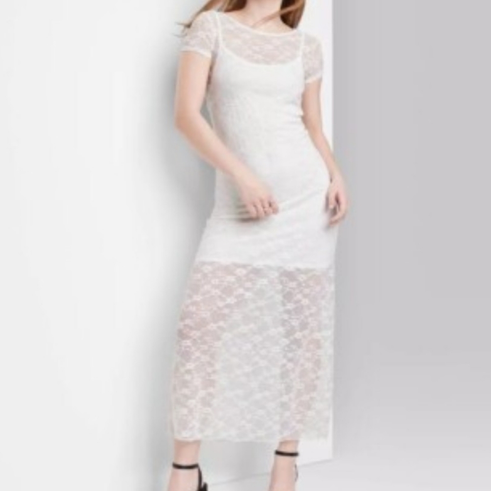 NWT!! Wild Fable, White Floral Lace Overlay Maxi Dress. Size XXS